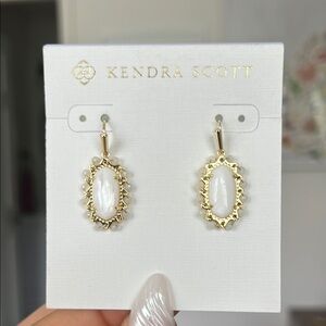 Kendra Scott Gold and White Drop Earrings with Crystal Halo